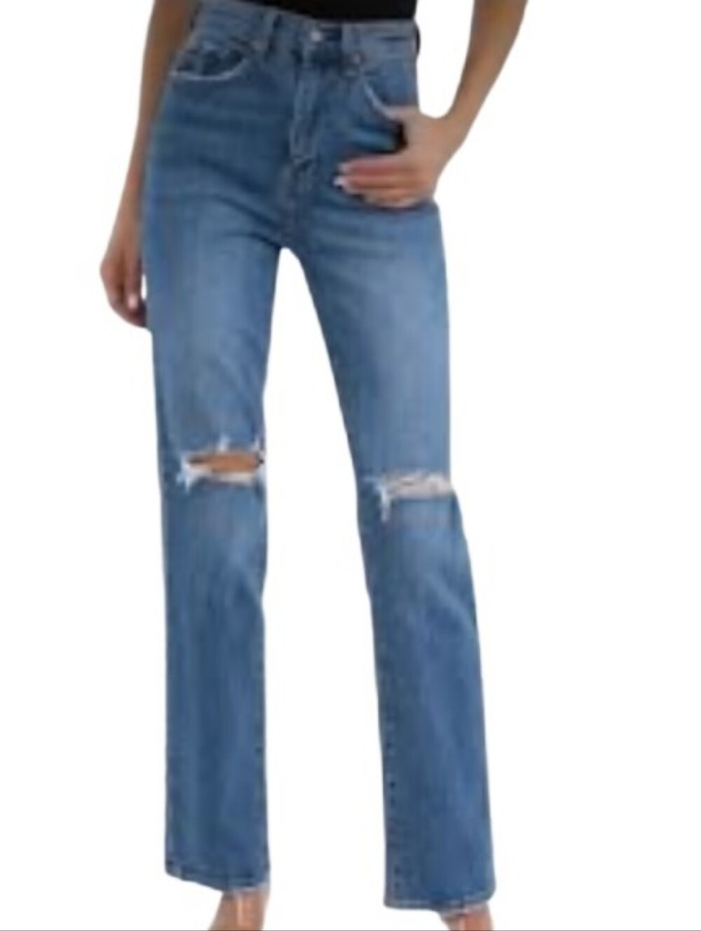 Pistola Cassie Super High Rise Straight Jeans Adore Distressed Size 25 Med Wash
